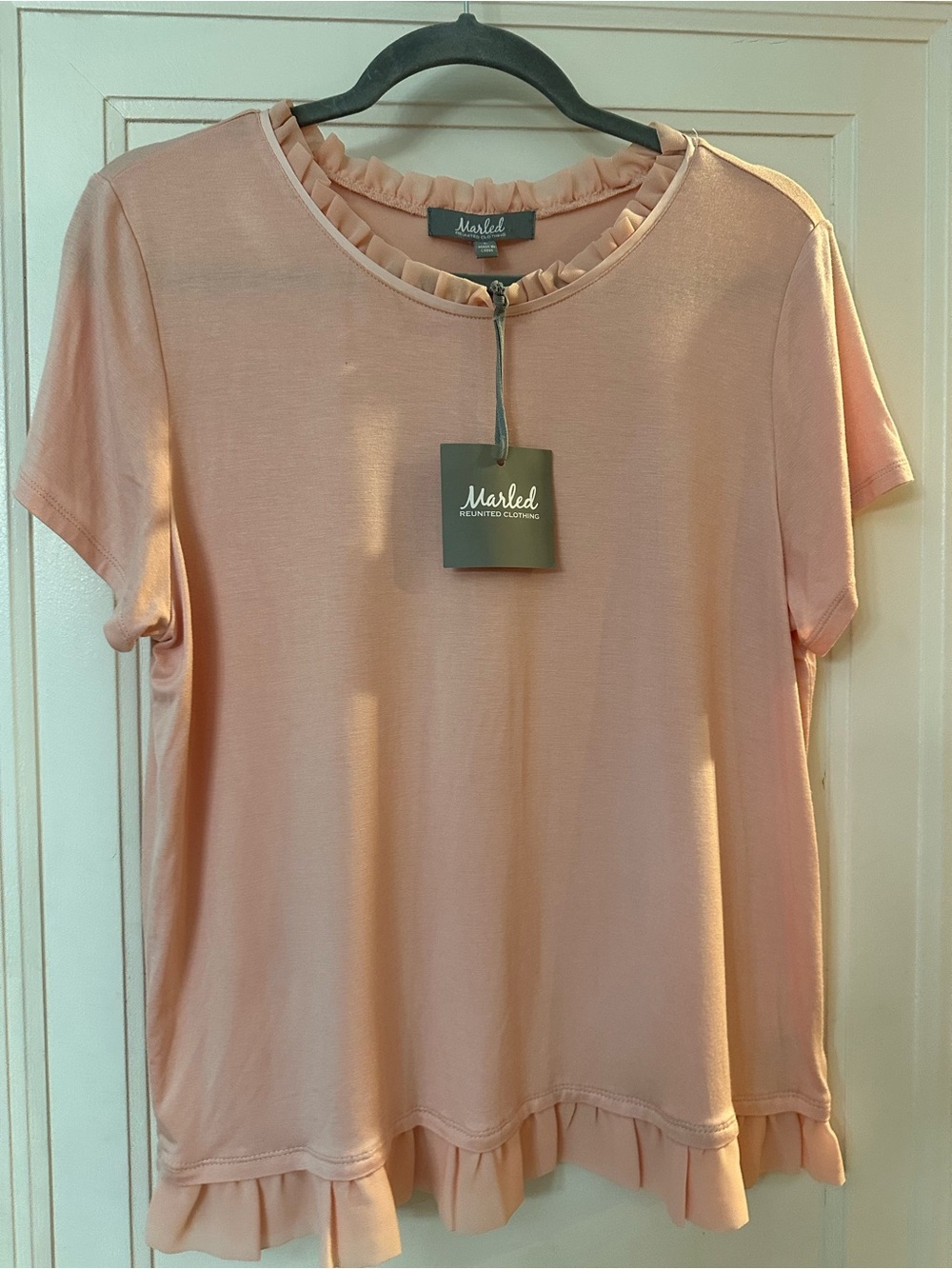 Marled Blush Pink Ruffle-Hem Short Sleeve Top